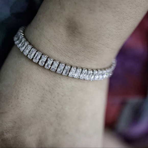 Rectangular Baguette Diamond CZ Tennis Bracelet 110 - Picture 6 of 7